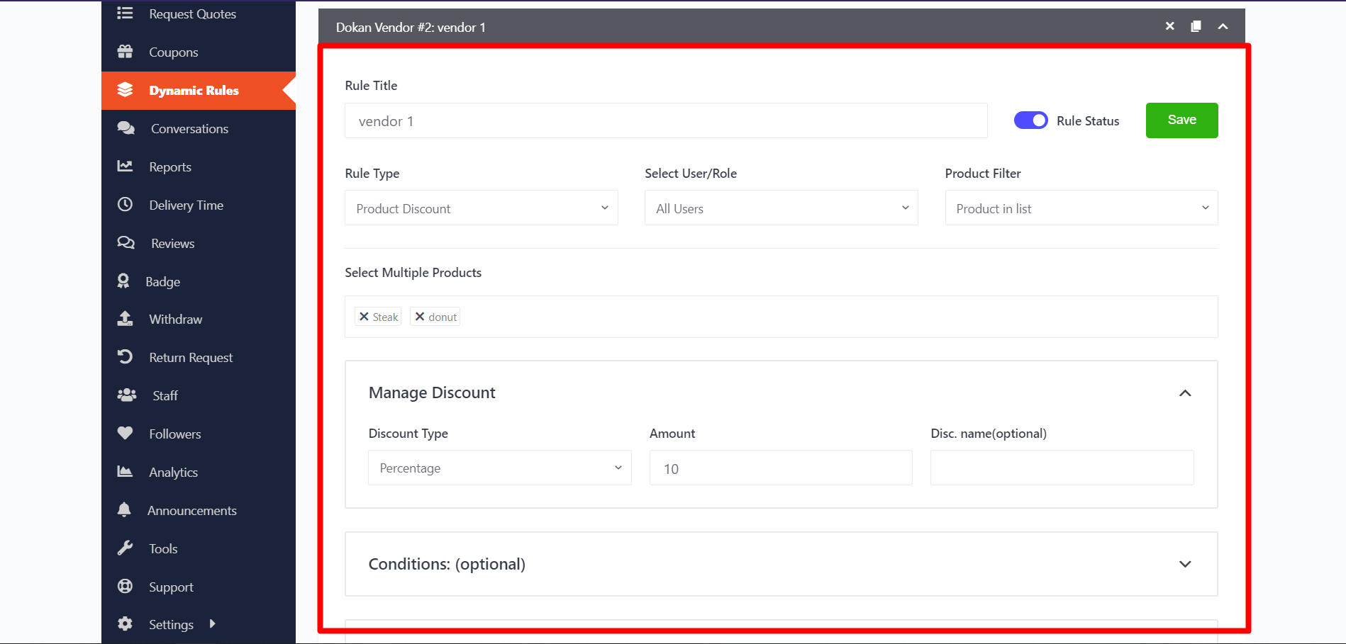 Dynamic Rules Setup by Vendor