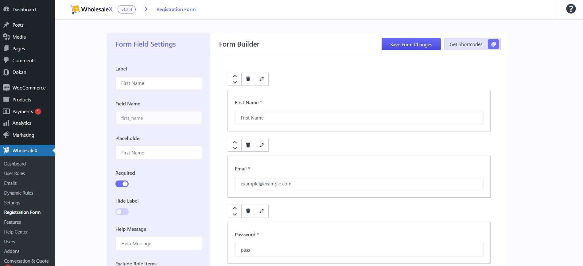 WholesaleX Registration Form Section