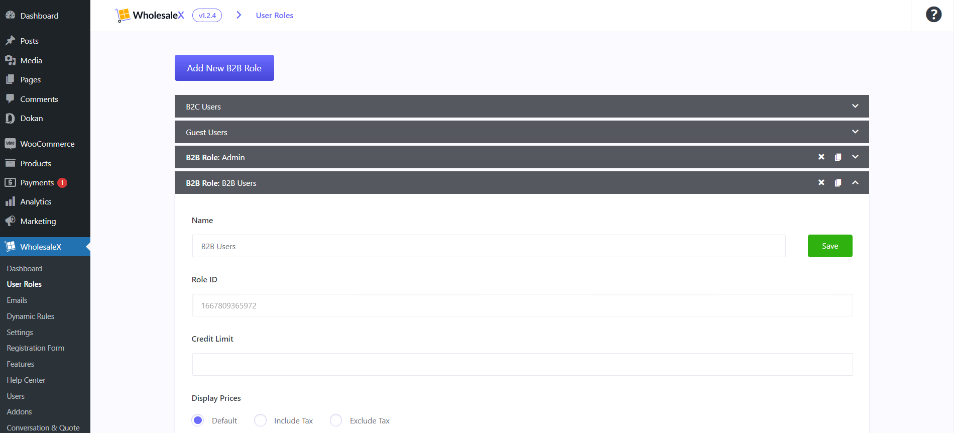 WholesaleX User Roles Section