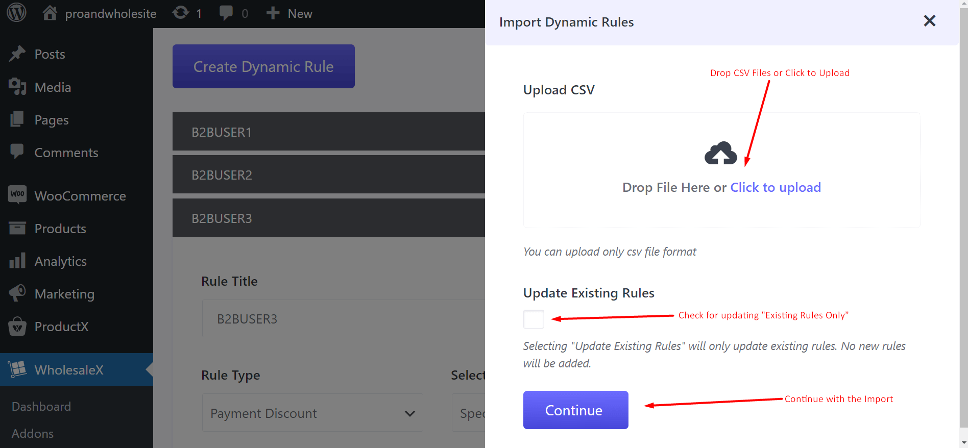 WholesaleX import functionality