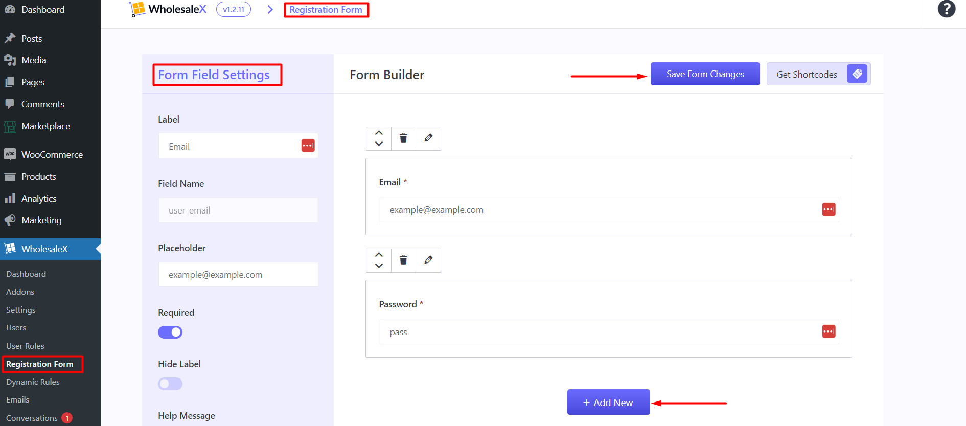 WholesaleX Registration Form Settings