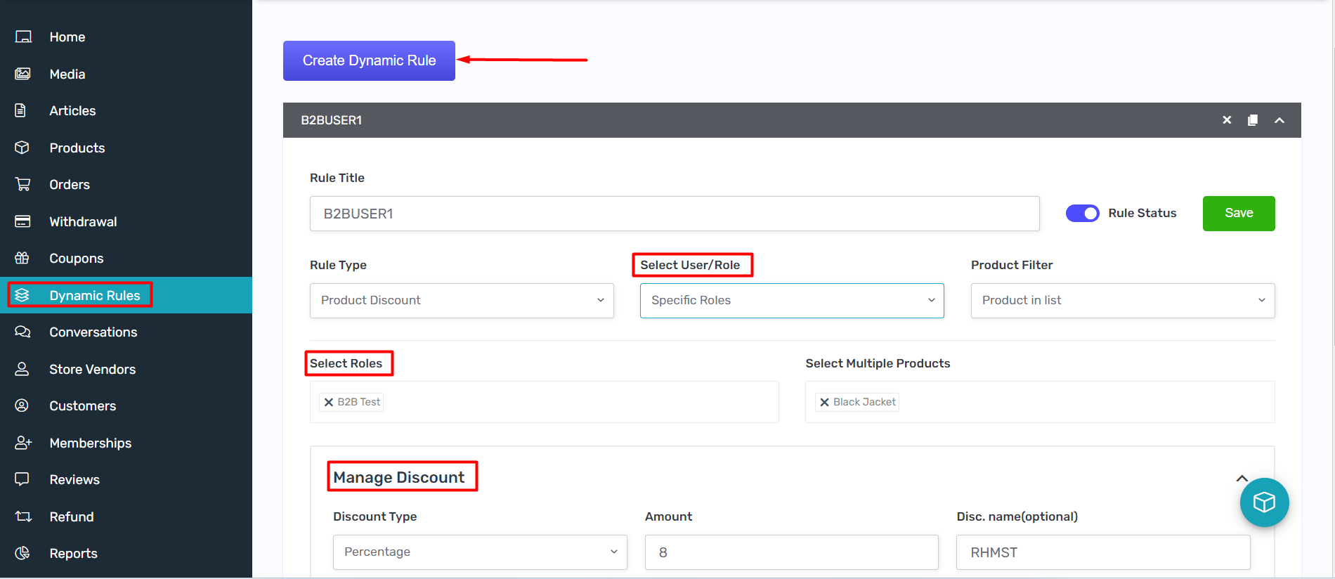 Setting dynamic rules for wholesale B2B product