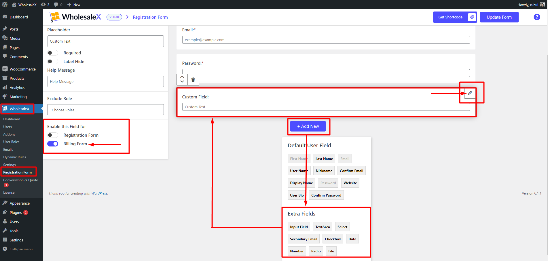 WholesaleX Adding Custom Field in Billing Form