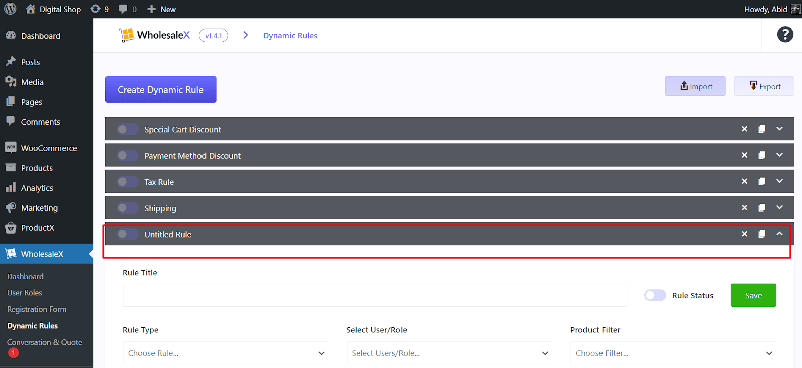 create a dynamic rule