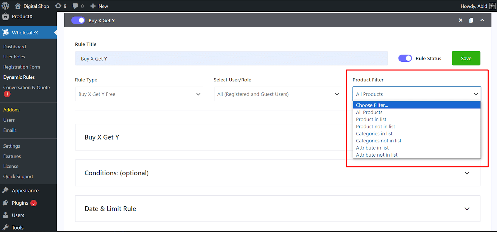 select products for dynamic rule