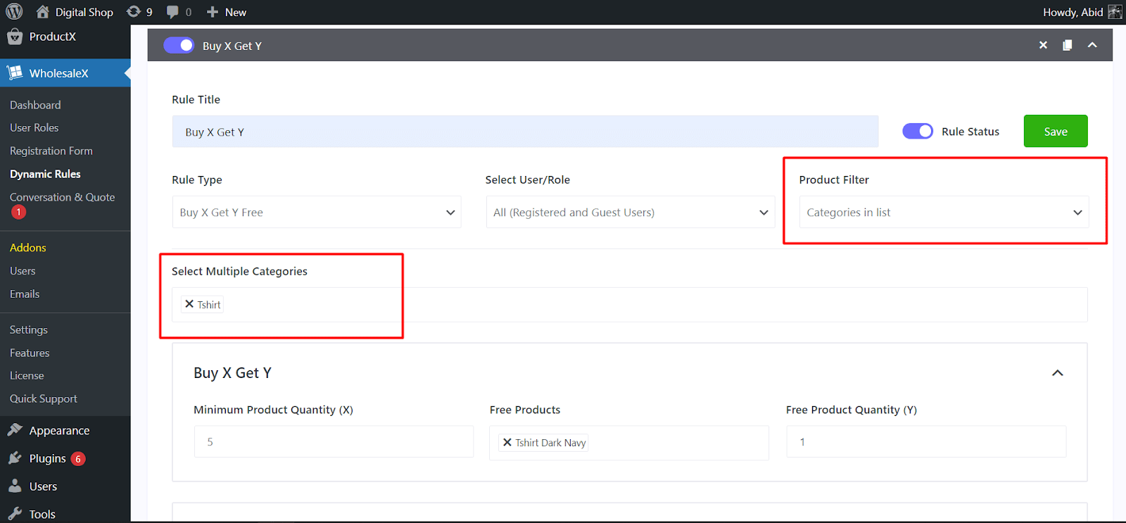 select specific product category for dynamic rule