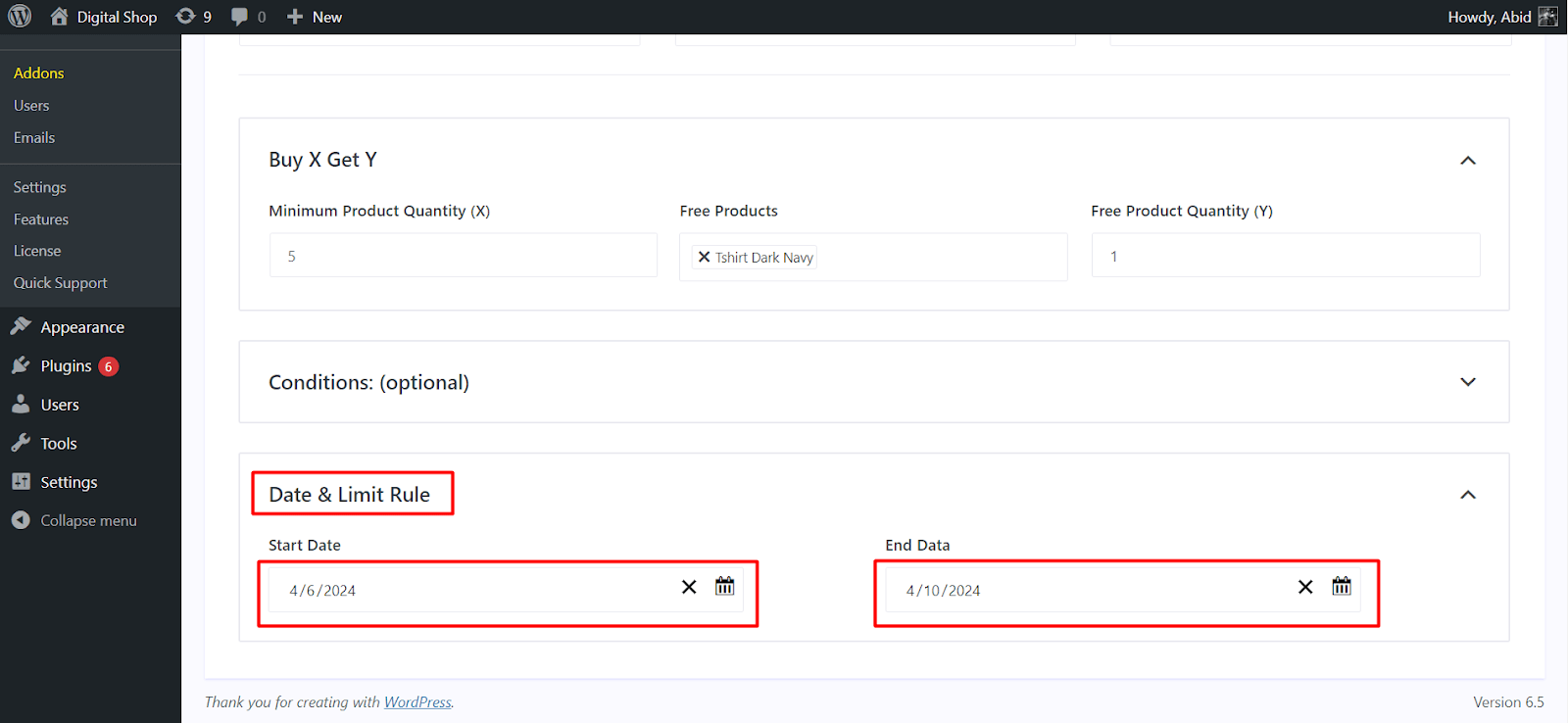 set duration for the buy x get y deal