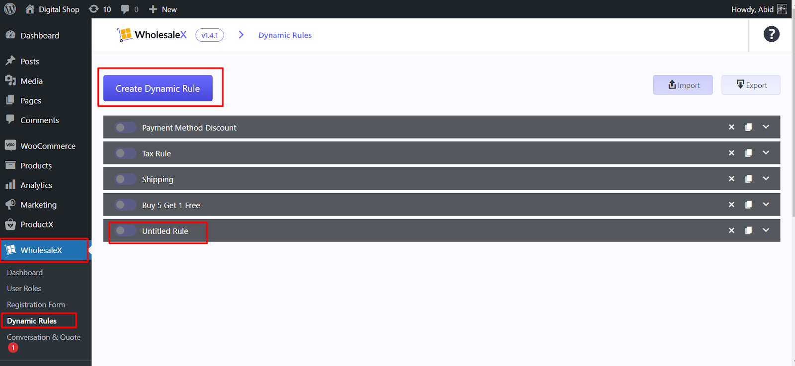 create dynamic rule