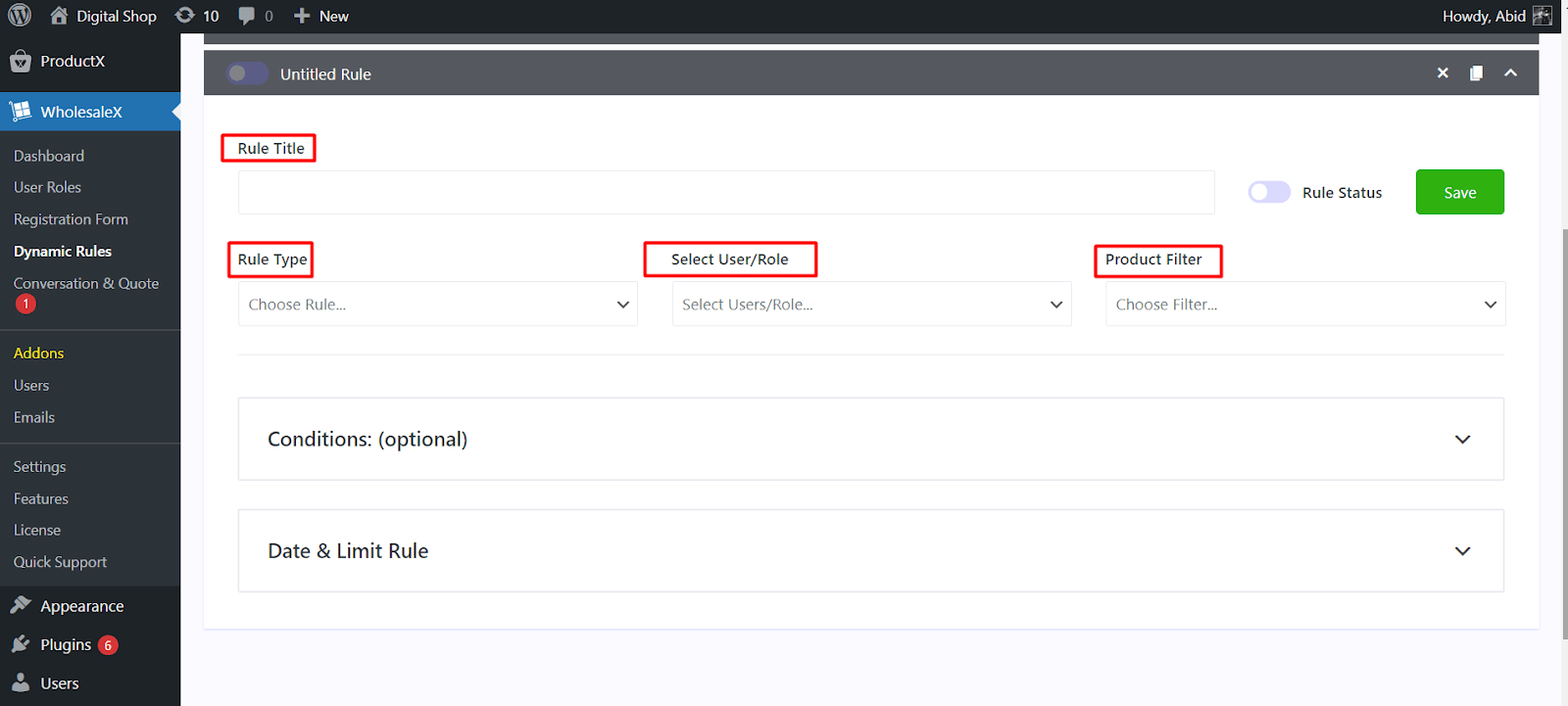 dynamic rule options