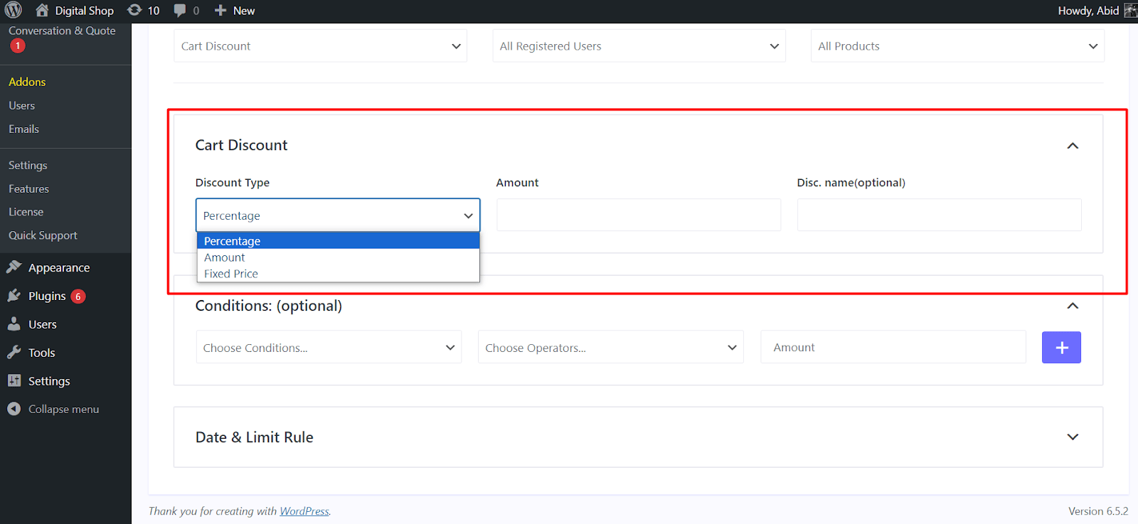 set cart discount amount