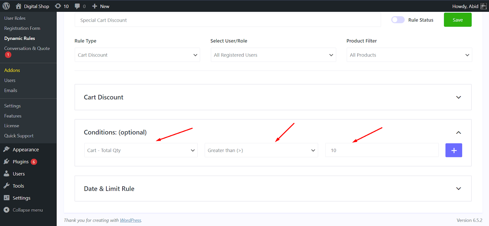 set cart discount based on product quantity