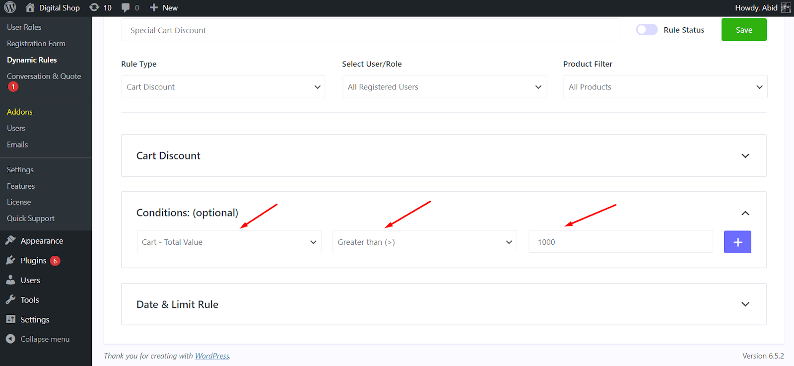 set cart discount based on product value