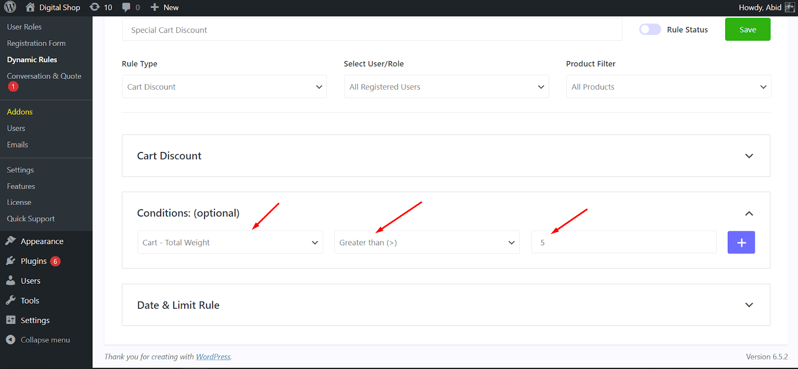 set cart discount based on product weight