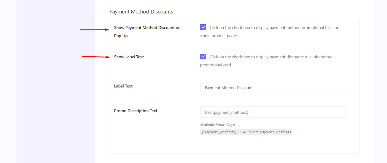 enable setting to show payment method discount information on product pages