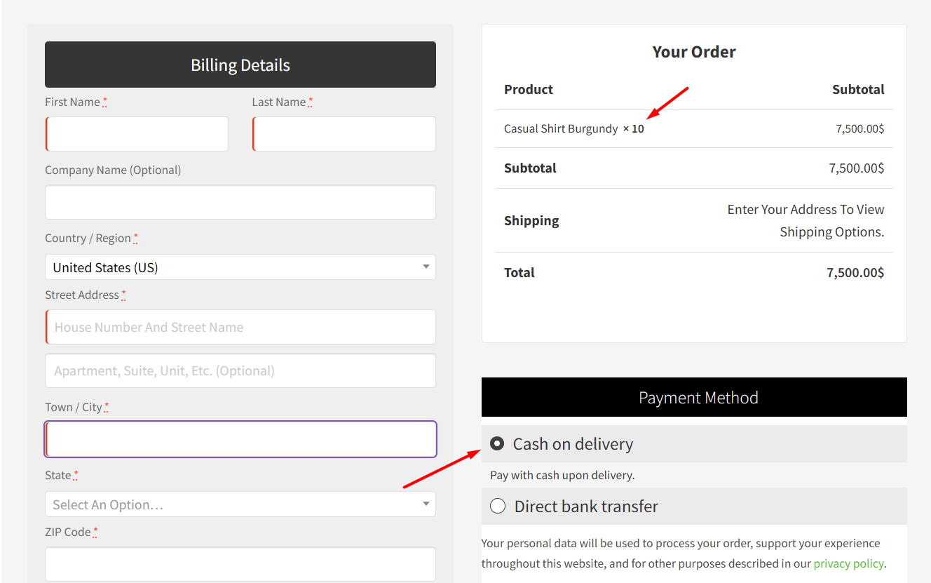 payment option available after purchasing the required amount of products