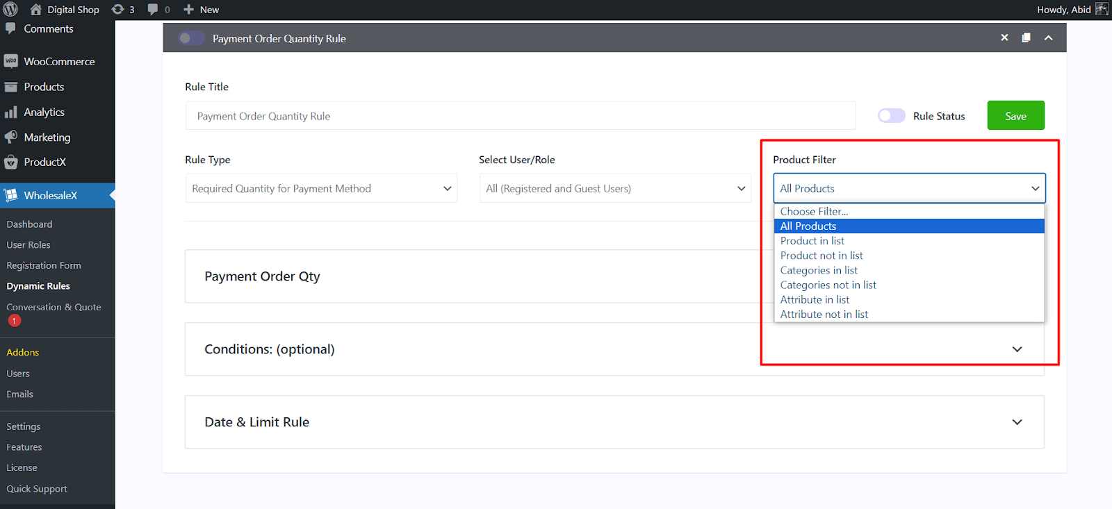 select products for minimum order amount rule