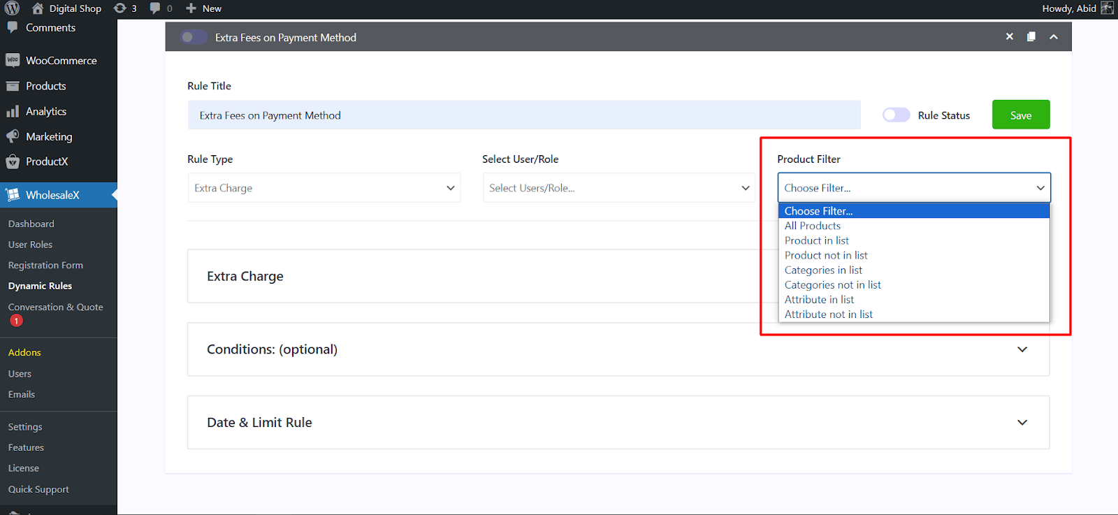 choose eligible products for the dynamic rule