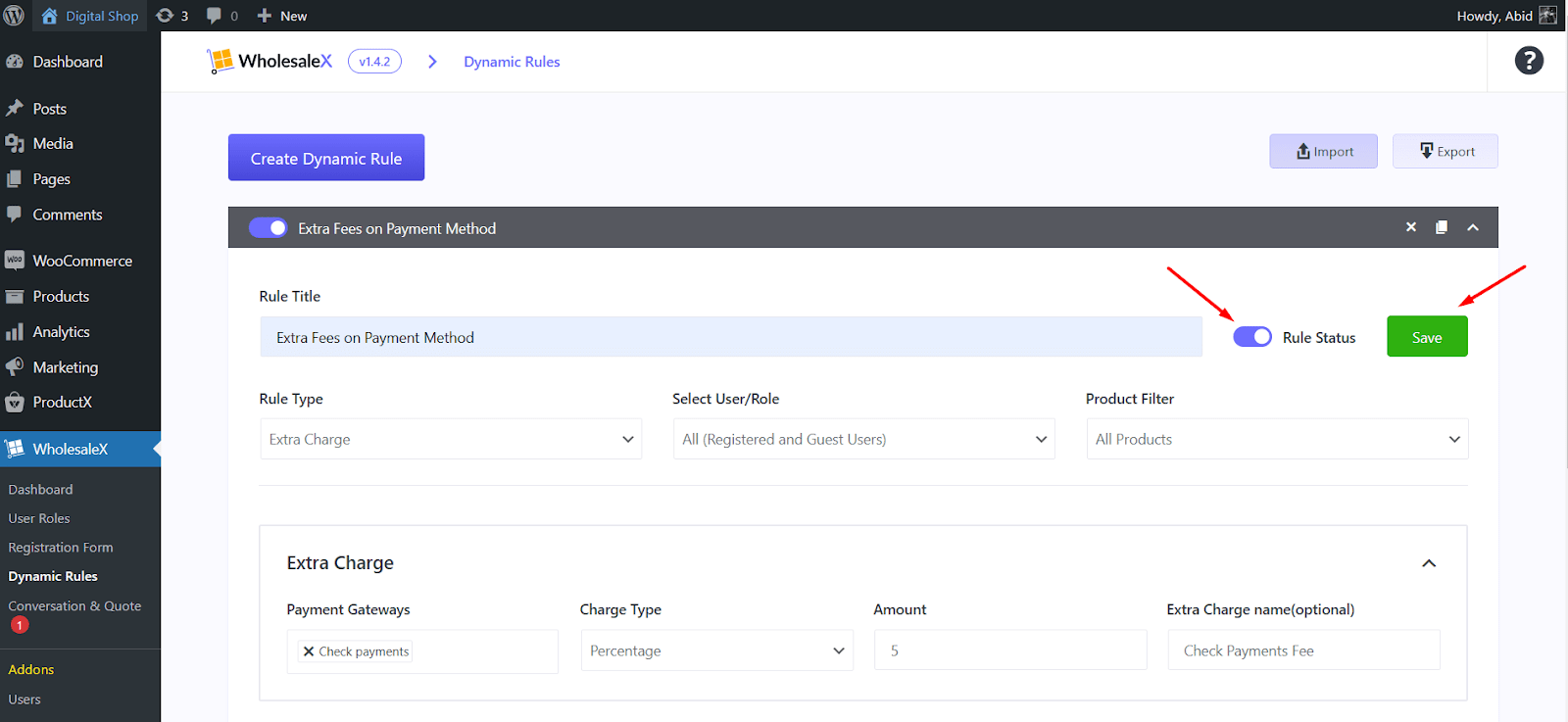 enable the dynamic rule and save the settings